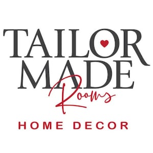Pode incluir: Um logotipo para um neg&oacute;cio de decora&ccedil;&atilde;o de interiores chamado "Tailor Made Rooms" com um cora&ccedil;&atilde;o vermelho na palavra "Tailor".