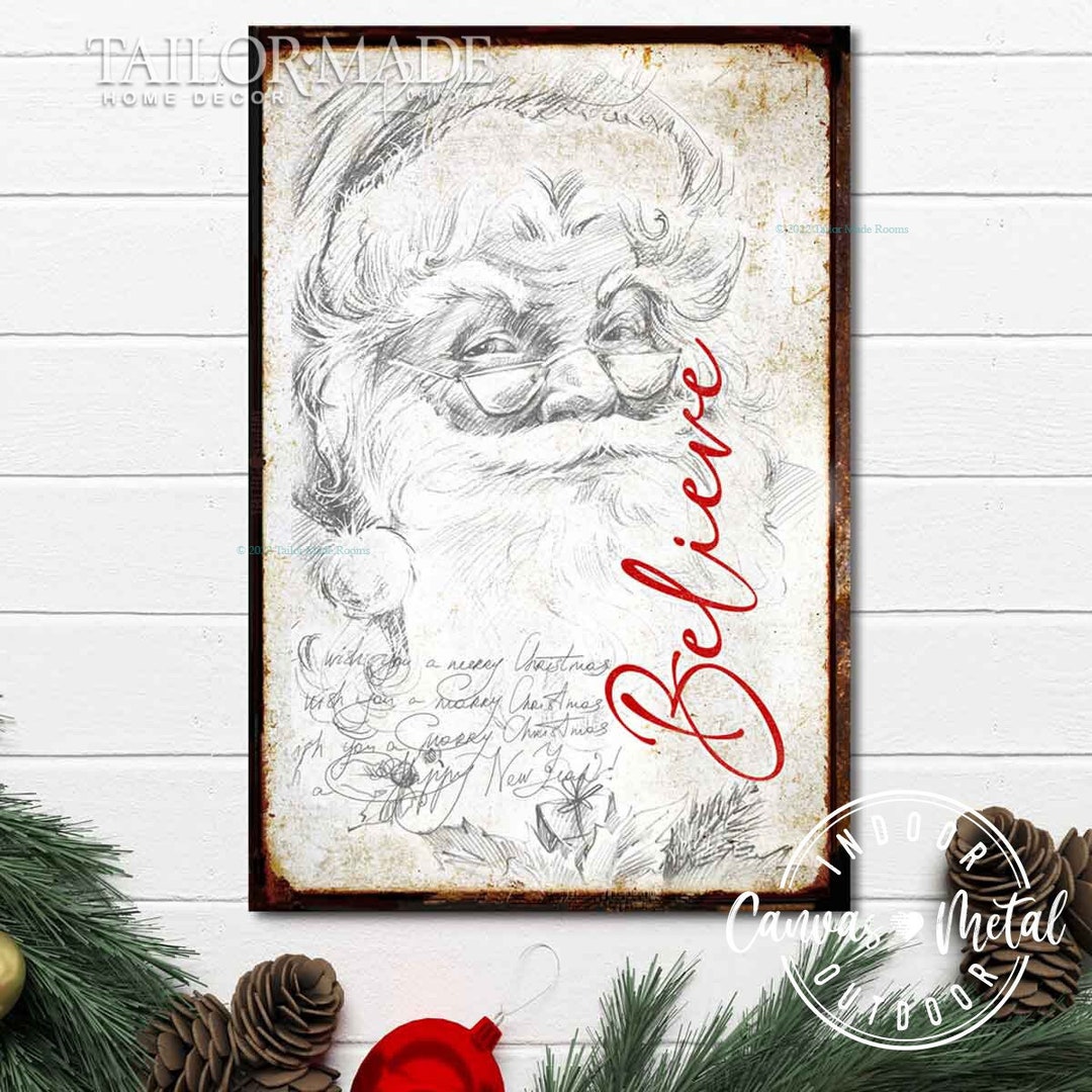Santa Christmas Sign, Believe Santa, Vintage Santa Sign, Believe Wall