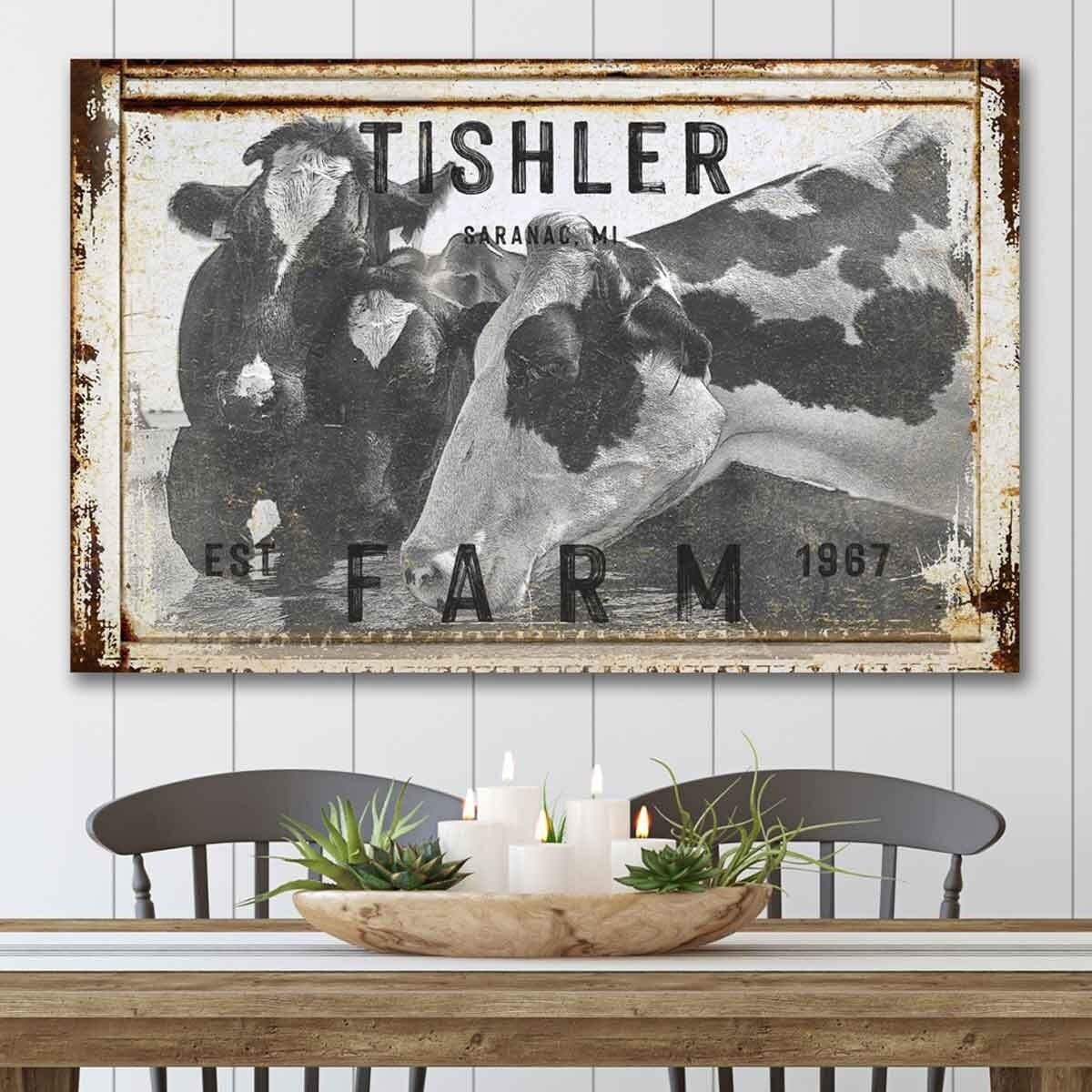 Rustic Farmhouse Decor, Dairy Farm Decor,Dairy Cow Farm Signs,Cow Art,Dairy Farm Family Name Sign,Rustic Cattle Ranch Sign, Dairy Cow  Art