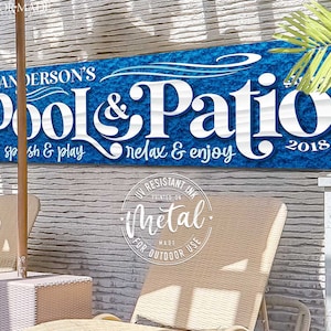 Enseigne pour piscine et terrasse, enseignes de piscine pour l'extérieur, art mural de ferme moderne, enseigne pour bar et grill dans l'arrière-cour, enseigne de piscine personnalisée, enseignes en métal, décoration de bord de piscine