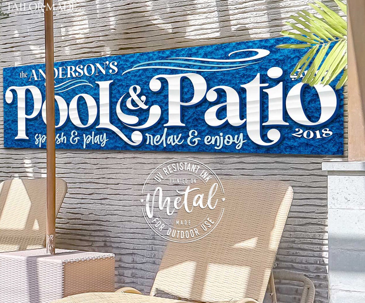 Pool Sign Custom For Outdoor Personalized Patio Family Sign Metal Decor For  Tropical Pool House Decor Welcome Sign For Deck Or Lanai Area Customized  Pool Sign, image size:1180x980