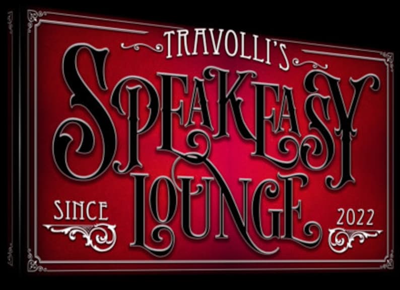 Speakeasy Sign, Whiskey Bar, Lounge Bar Sign, 1920s Speakeasy Lounge Sign,Bar Wall Decor,Large Bar Wall Art,Bar Sign,Bar Art,Bourbon Bar Sign

Red Speakeasy Sign with black letters with family name and the words Speakeasy Lounge with an est. date.