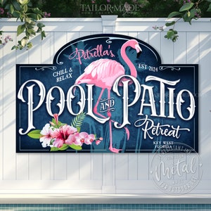 Enseigne pour piscine et terrasse, enseignes de piscine personnalisées, enseignes de piscine personnalisées, enseigne de piscine, décoration de piscine, décoration de terrasse de piscine, enseigne au bord de la piscine, flamant rose de la piscine