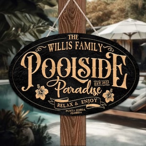 Plaques de piscine et de terrasse, Plaques de terrasse en métal, Plaque de terrasse de piscine, Plaque Paradise au bord de la piscine, Plaque de piscine personnalisée, Ferme moderne, Plaque de bar et grill