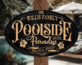Pool and Patio Signs, Metal Patio Signs, Pool Deck Sign, Poolside Paradise Sign, Personalized Pool Sign, Modern Farmhouse, Bar & Grill Sign