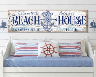 Beach House Sign, Beach House Wall Decor,Beach House Decor,Coastal Art,Coastal Farmhouse Wall Decor,Beach Welcome Art,Anchor Wall Art,Anchor