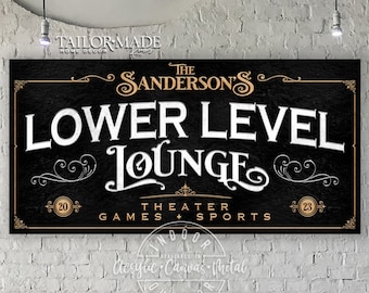 Personalized Lower Level, Theater & Lounge, Theater Signs, Cinema Sign, Movie TV Room Sign, Modern Farmhouse Wall Decor, Custom Family Name