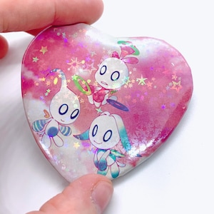Hero Chao Heart-Shaped Holo Pinback Button