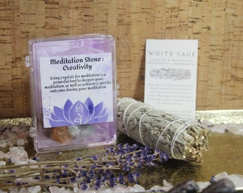 Crystal Meditation Set for Creativity and Smoke Cleansing Sage Kit FREE SHIPPING