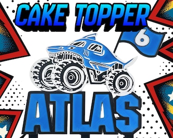 Décoration de gâteau personnalisée Monster Truck Shark | Décoration d'anniversaire personnalisée