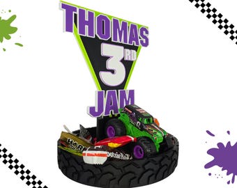Centros de mesa personalizados de Monster Truck JAM para fiestas de cumpleaños infantiles
