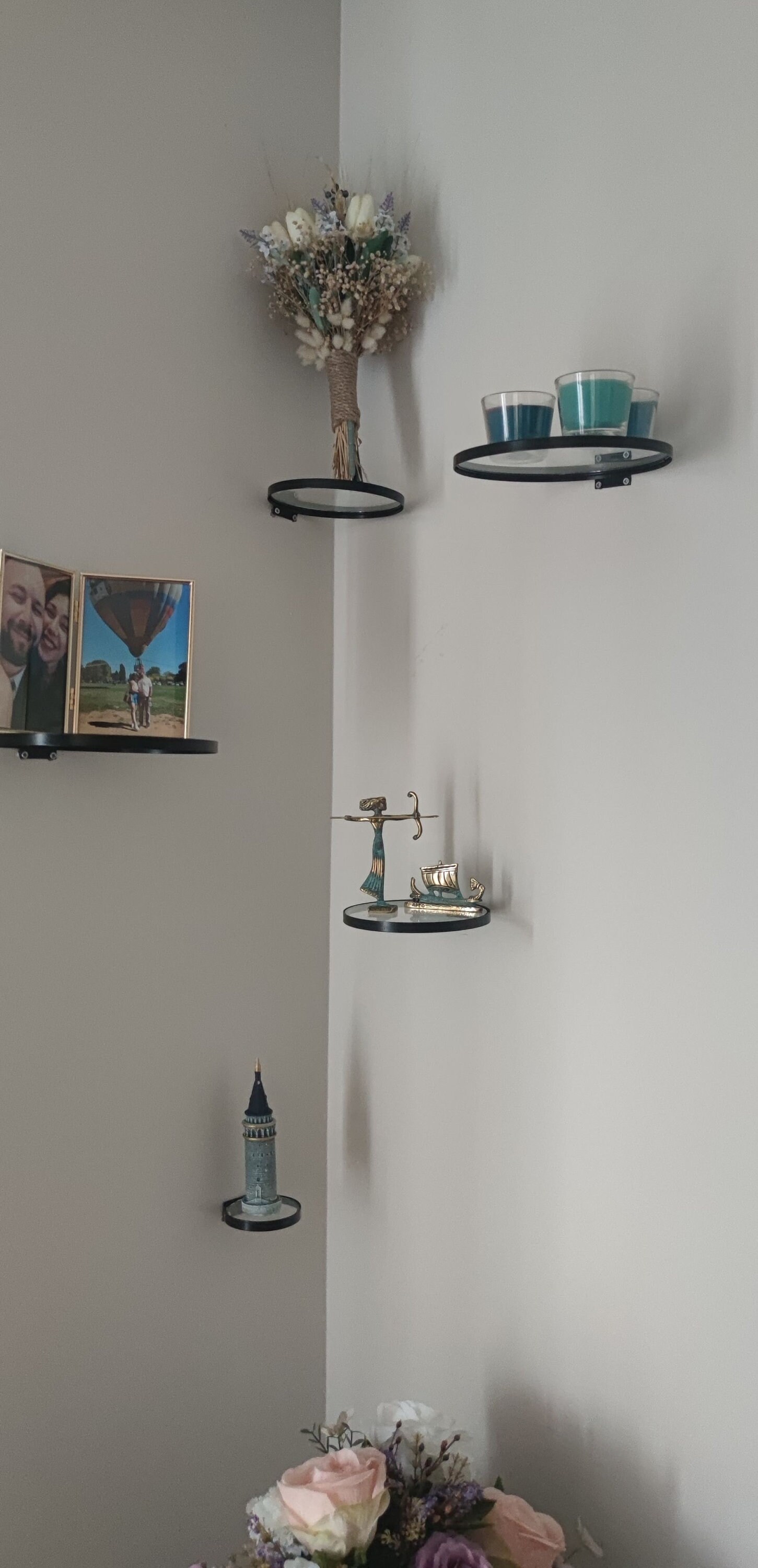 Black Floating Round Glass Shelf Wall Hanging Wall Mountable Etsy