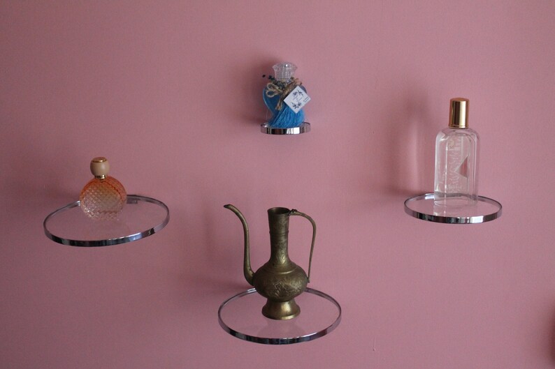 Floating Shelf Round Glass Wall Hanging Gold Mountable Wall Etsy