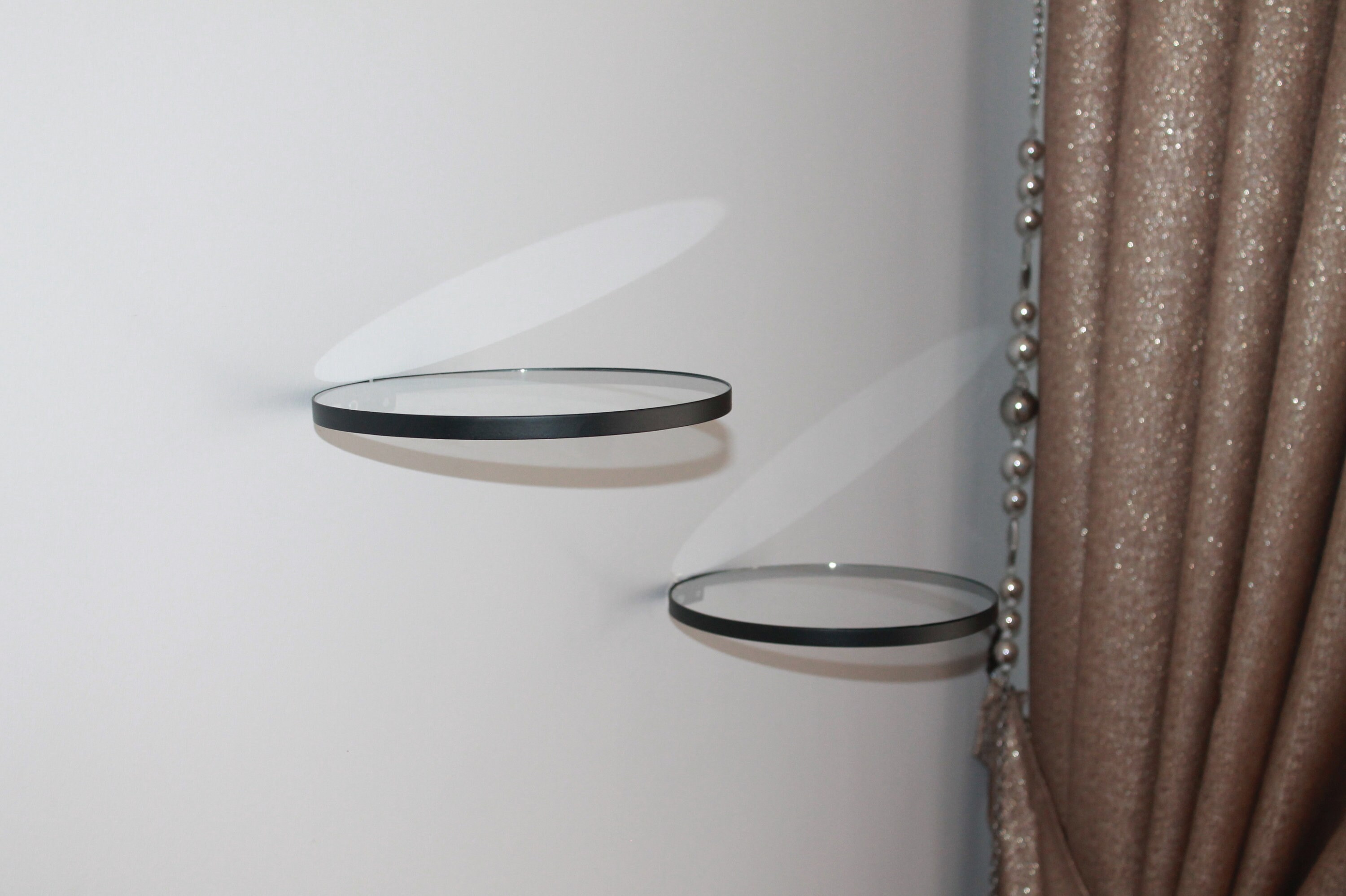 Black Floating Round Glass Shelf Wall Hanging Wall Mountable Etsy