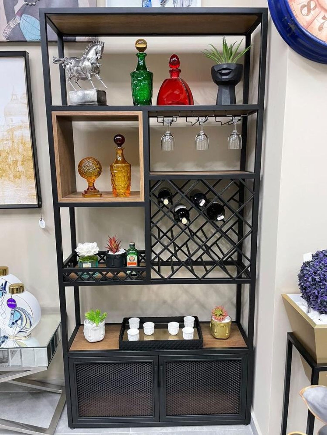 Metal Wine Bar for Liquor and Glass Free Standing Etsy