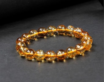 Pulsera de cuentas de citrino natural: piedra preciosa sin tratamiento térmico, ajuste regulable.