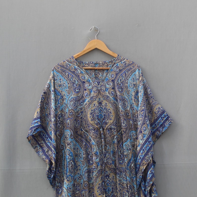 Lightweight Kasturi silk polyester kaftan maxi dress for beach wear