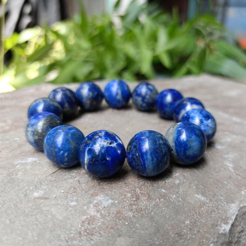 Lapis Lazuli bracelet with polished 10mm beads and golden pyrite flecks