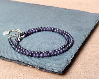 Amethyst Perlenkette, Elegant Lila Edelstein Schmuck