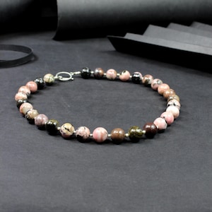 Rhodonit Choker: Natürlicher Edelstein Perlen Schmuck