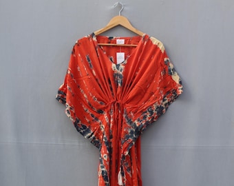 Orange Tie Dyed Kaftan Dress, Summer Dress, Handmade Caftan