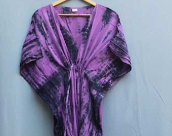Handmade Plus Size Purple Tie-Dyed Caftan, Boho and hippie  Maxi Dress , beach wear dress