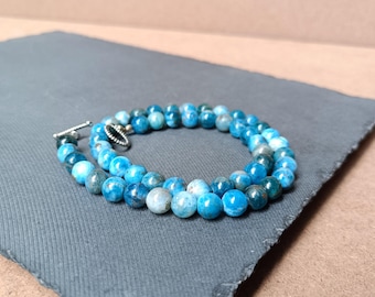 Apatite Gemstone Choker Necklace: Boho Ocean Blue Jewelry