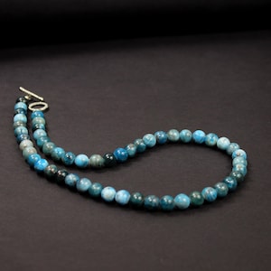 Natural Blue Apatite Stone Choker Round Beaded Necklace, Apatite Bracelet with Natural Bead for Men and Women, 10 MM Bead Necklace