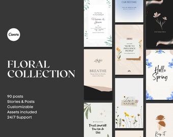 Floral Instagram Post Templates, Canva Coaching Business (Digital Download)