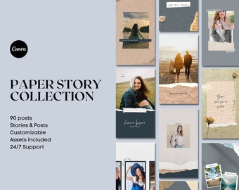 Paper Story Instagram Post Templates | Canva Social Media (Digital Download)