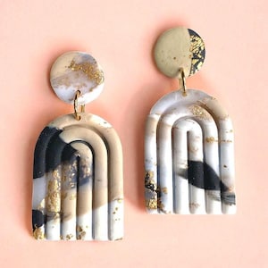 Rainbow polymer clay earrings in pastel colors - Handmade statement earrings, lightweight boho earrings, gift idea for women