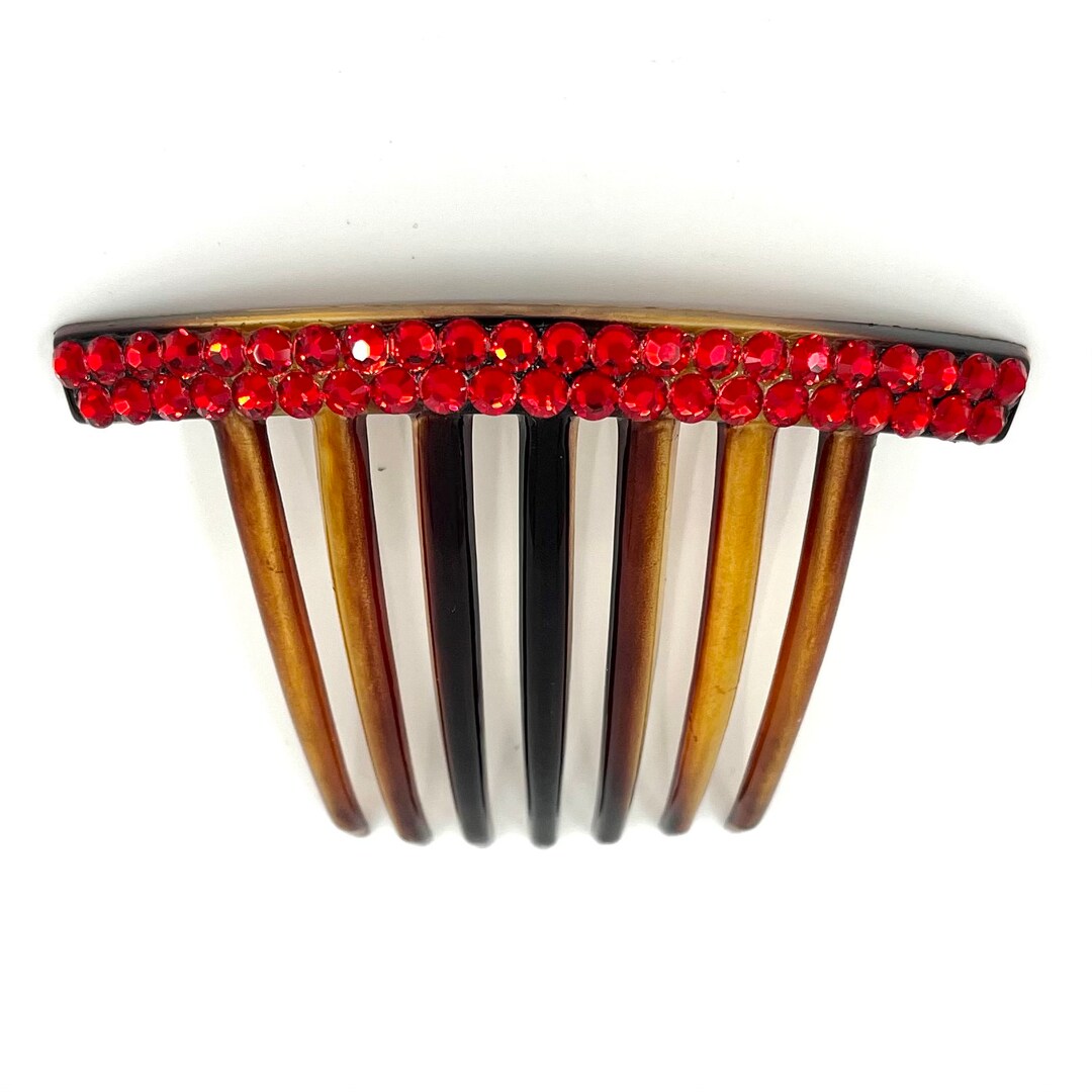 Double Row Rhinestone Side Hair Comb Brown Body Etsy