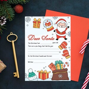Carta de Navidad para niños, Lista de deseos de Querido Papá Noel, Carta personalizada a Papá Noel, Lista de deseos de los niños, Nota festiva de Papá Noel, Carta de Papá Noel imprimible.