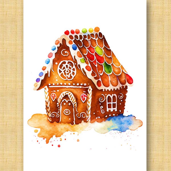 Weihnachtskarte Lebkuchenhaus, Postkarte Weihnachten, Winter, A6 - 400g, watercolor, Schneemann, Weihnachtsmann (Variante 4)