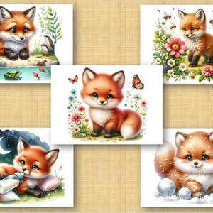 Set of 5 Fox Birthday Cards, DIN A6 Postcard, Baby, Birth Card, Birthday, Children's Birthday, Birthday Invitation (Set 2)