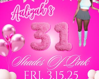 Shades of pink birthday invite, editable , digital download, canva , pink