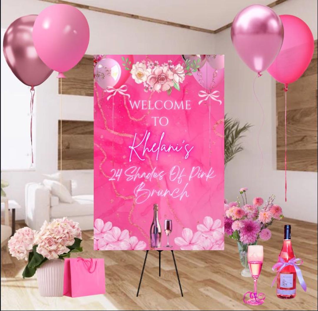 Shades of Pink Birthday Welcome Sign , Editable , Digital Download ...