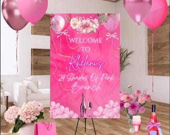 Shades of pink Geburtstag Willkommensschild , editierbar , digitaler Download, druckbar , rosa , Party