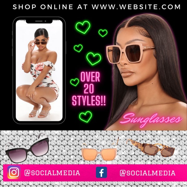 Dly sunglasses flyer, shades flyer, Social Media Templates, Sale Flyer, Wig Flyer, Hair Flyer, Lash Flyer - Edit with Canva