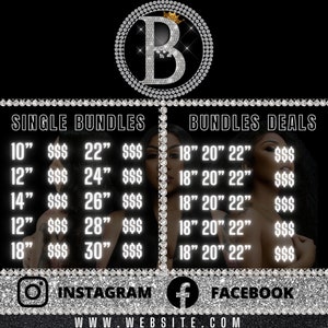 Hair Price List Flyer, Social Media ,  Pricelist Template, Bundle Deals Flyer, Hair Pricing List Flyer, Wigs and Bundles Flyer,DIY