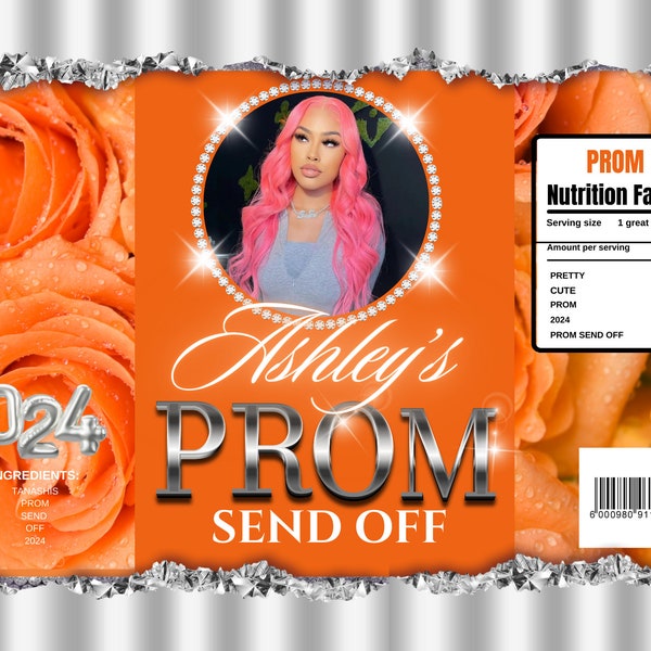 Room send off chip bag label, canva, digital download, editable , silver , orange