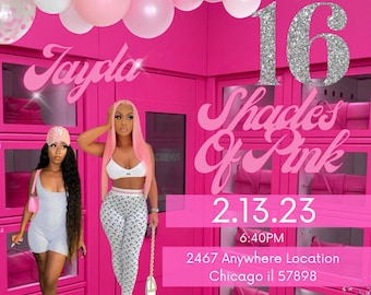 Shades of pink Editable Social Media Flyer, DIY Canva Template, Birthday flyer, Birthday Invitation Invite
