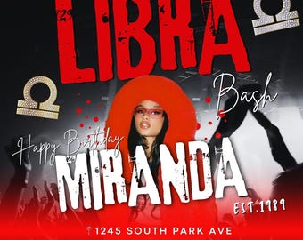 Libra Birthday Bash  Flyer, Canva Template, Birthday Party flyer, Editable Canva Template,, Birthday Invitation,digital download