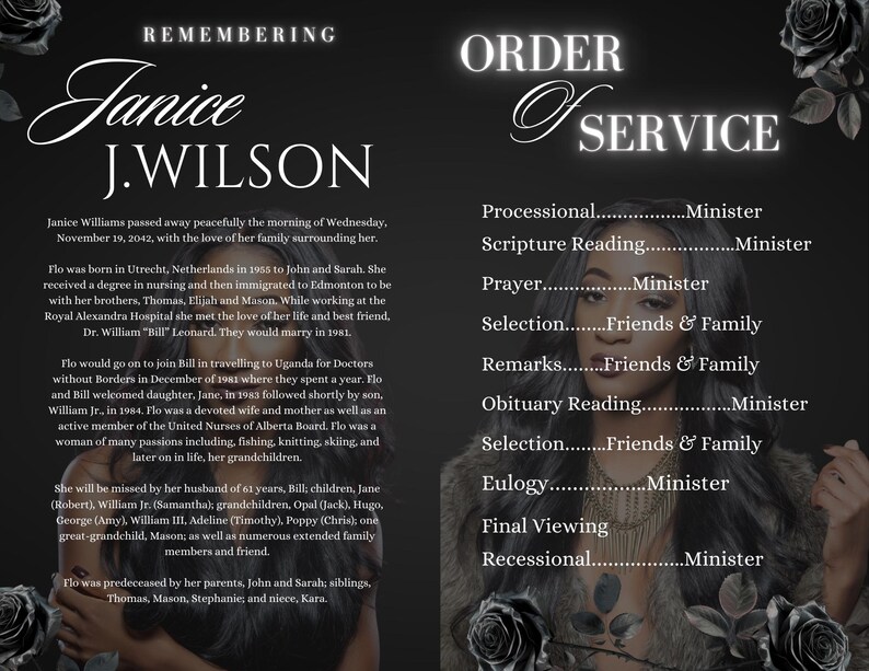 4-page Funeral Obituary Booklet | Digital Download Canva Template|bi