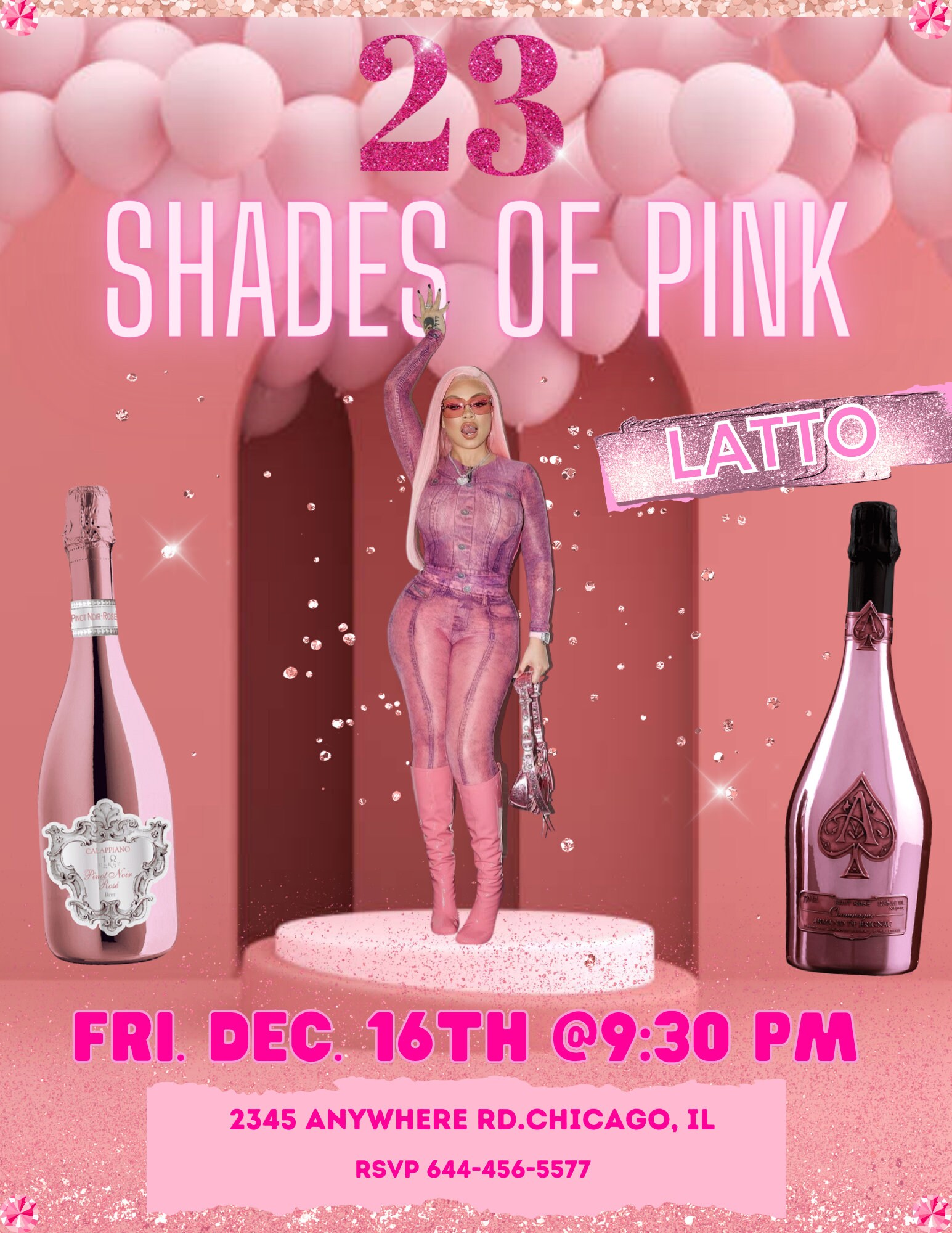 Editable Birthday Flyer Celebration, Social Media Flyer, Pink Club Birthday Flyer