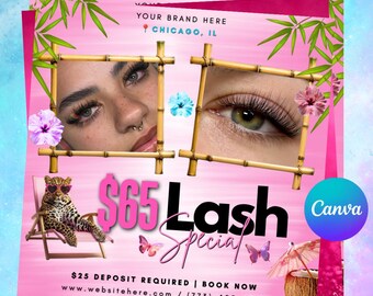 Lash specials booking Flyer, bookings available, editable with CANVA, digital download, printable, june , July, August