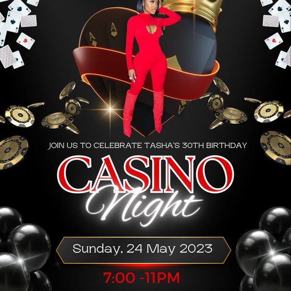 Casino Game night  Social Media Flyer, Canva Template, Birthday Party flyer, Editable Canva Template,, Birthday Invitation,  party