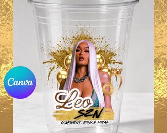 Leo Season birthday sticker cup design, birthday  , printable , custom , party, zodiac sign, gold, digital download