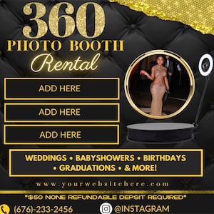 Animated 360 Photo Booth, 360  flyer, Party Flyer, edit  Canva Template Photo Booth Sale