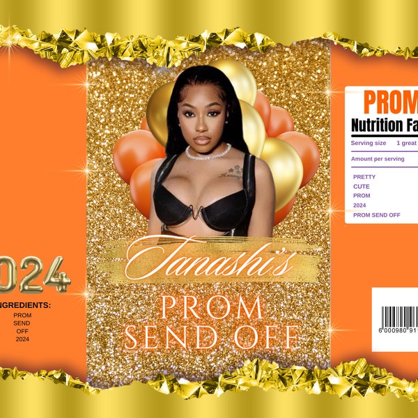 Prom send off chip bag label , canva , editable , digital download, instant download,printable , orange , gold